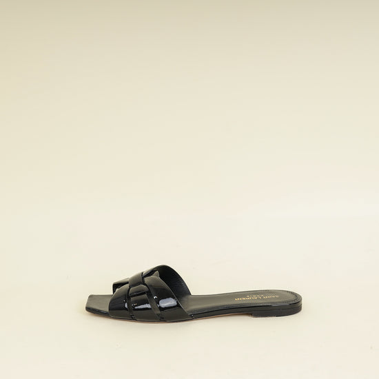 YSL Black Tribute Flat Sandals 40-YSL-THE CLOSET