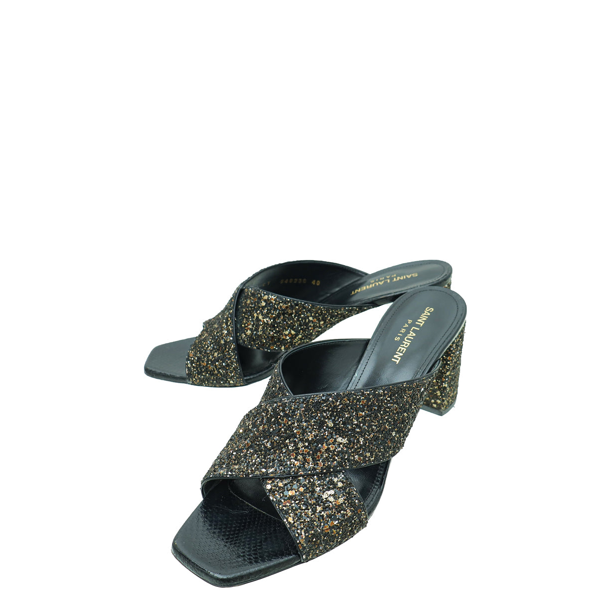 YSL Bicolor Glitter Loulou Criss Cross Sandals 40-YSL-THE CLOSET