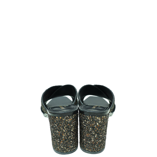 YSL Bicolor Glitter Loulou Criss Cross Sandals 40