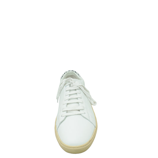 YSL White Embroidered Court  Classic Sneaker 41