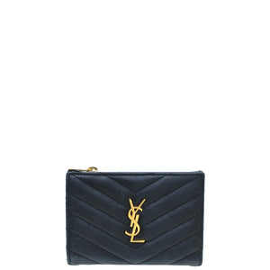 محفظة YSL سوداء Cassandre Matelasse بسحاب ثنائية الطي 