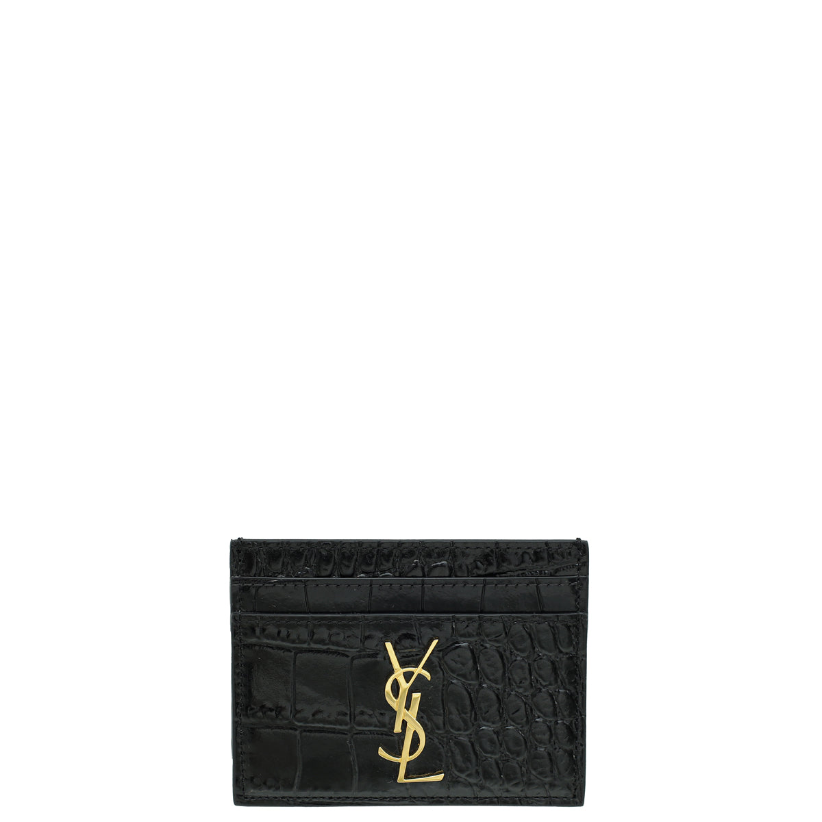 YSL Black Croco Embossed Cassandre Card Case-YSL-THE CLOSET