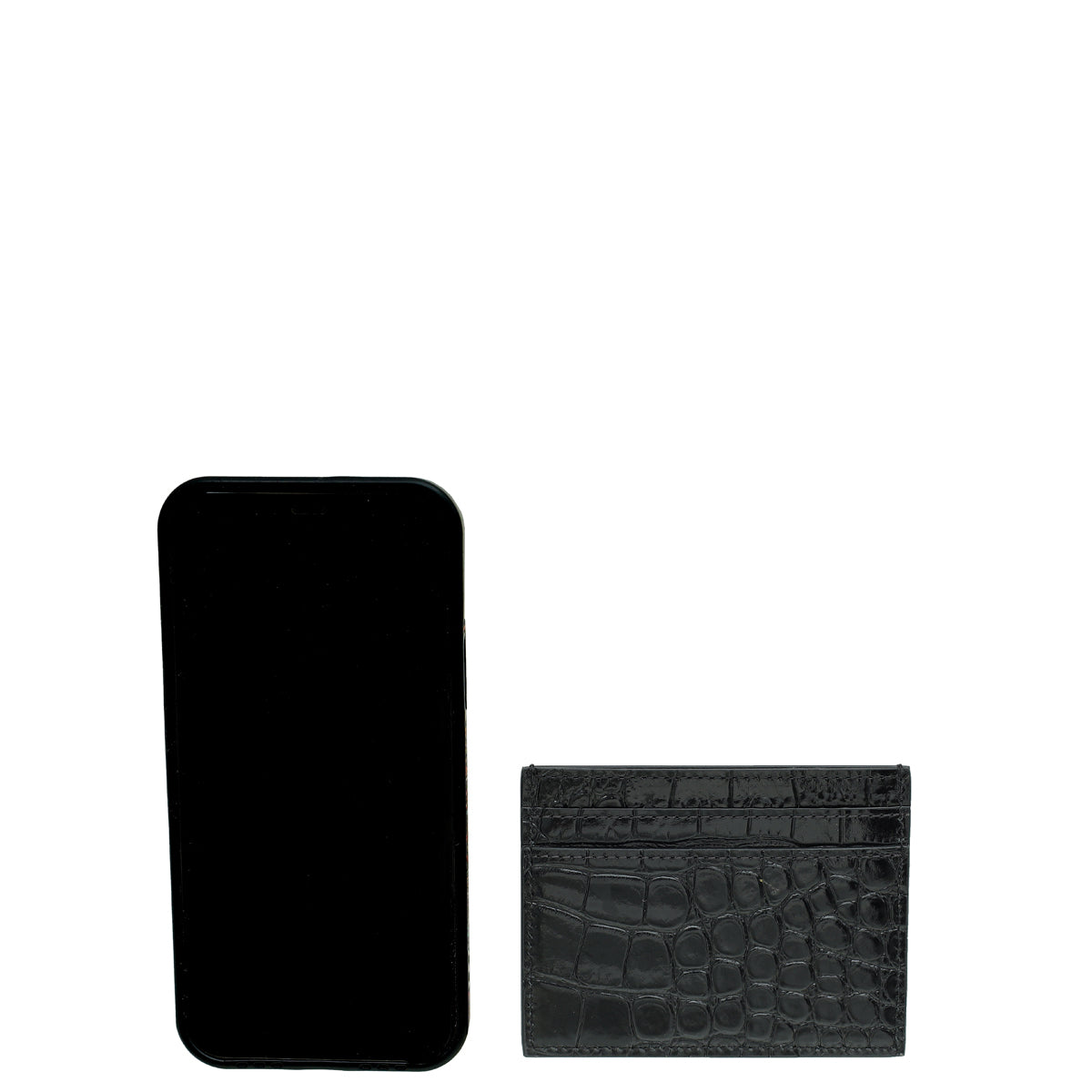 YSL Black Croco Embossed Cassandre Card Case-YSL-THE CLOSET