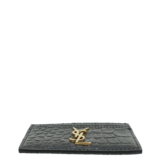 Load image into Gallery viewer, YSL Black Croco Embossed Cassandre Card Case
