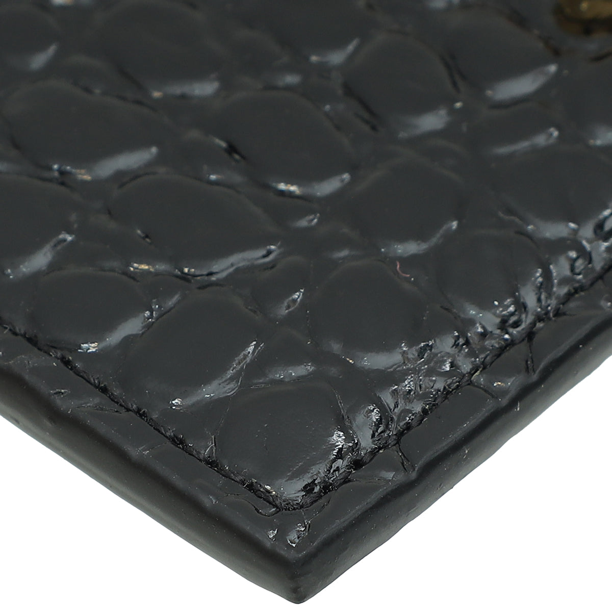 YSL Black Croco Embossed Cassandre Card Case