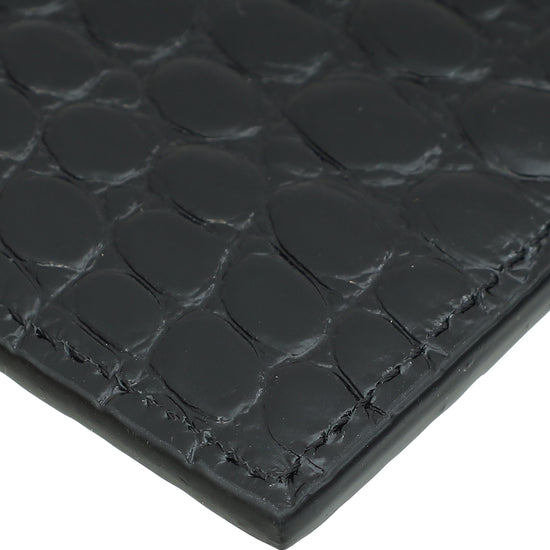 Load image into Gallery viewer, YSL Black Croco Embossed Cassandre Card Case
