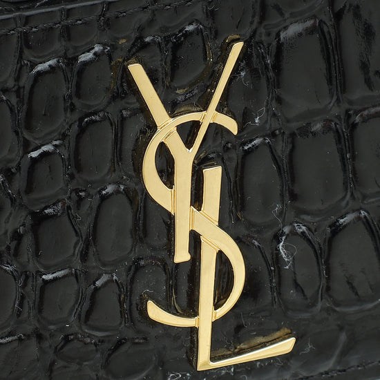 Load image into Gallery viewer, YSL Black Croco Embossed Cassandre Card Case
