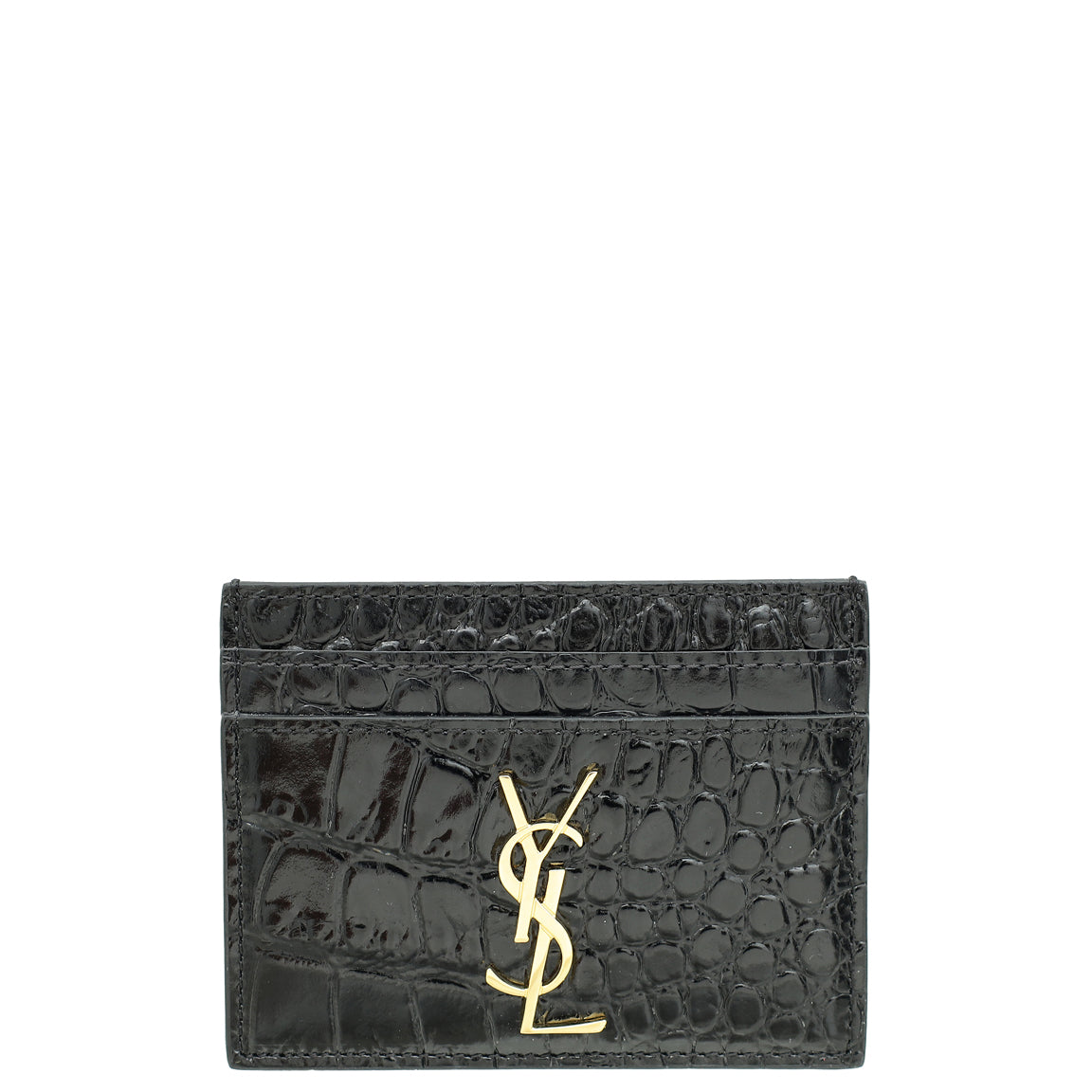 YSL Black Croco Embossed Cassandre Card Case
