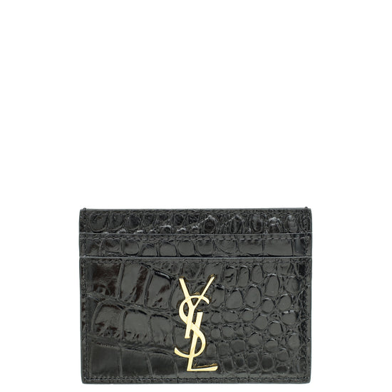 YSL Black Croco Embossed Cassandre Card Case