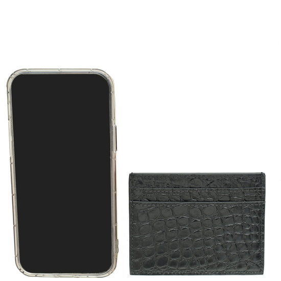 YSL Black Croco Embossed Cassandre Card Case