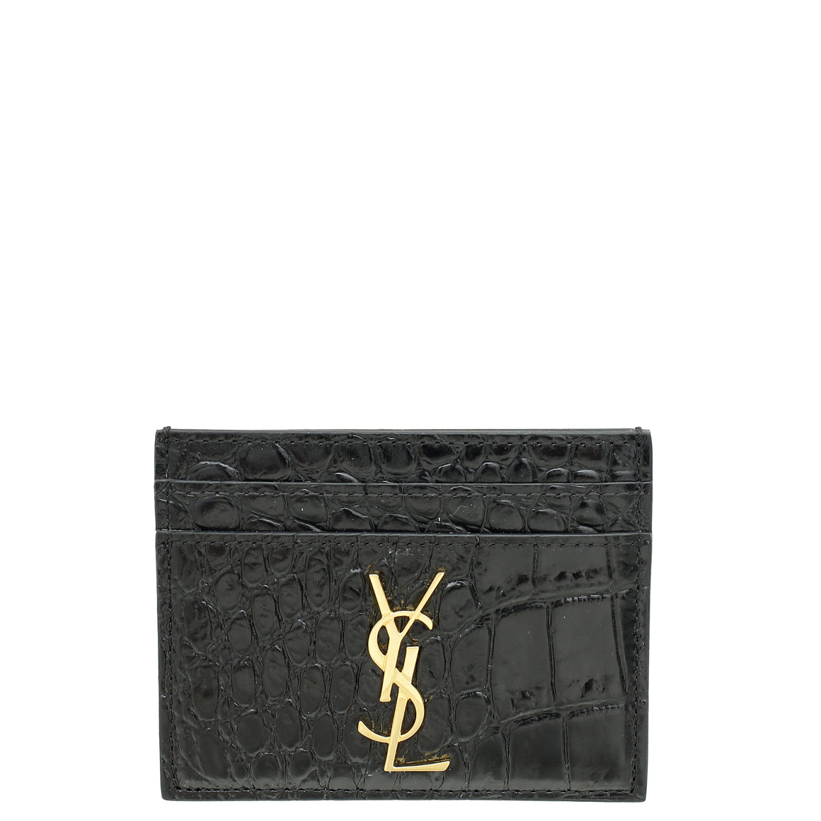 YSL Black Croco Embossed Cassandre Card Case