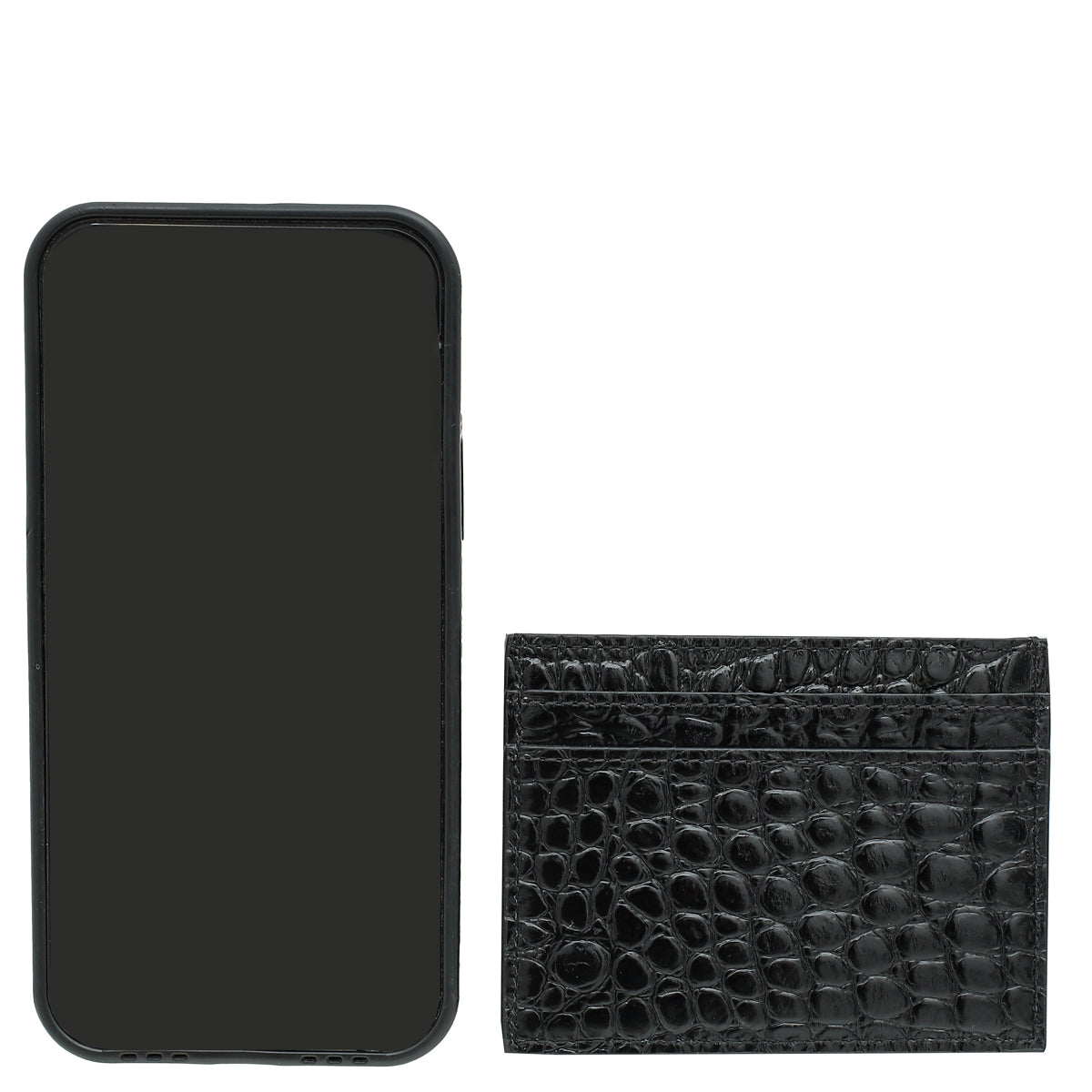 YSL Black Croco Embossed Cassandre Card Case