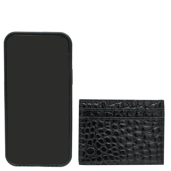 YSL Black Croco Embossed Cassandre Card Case