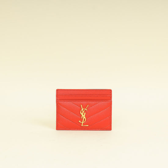 YSL Coral Red Cassandre Matelasse Card Case