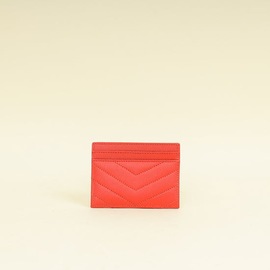 YSL Coral Red Cassandre Matelasse Card Case