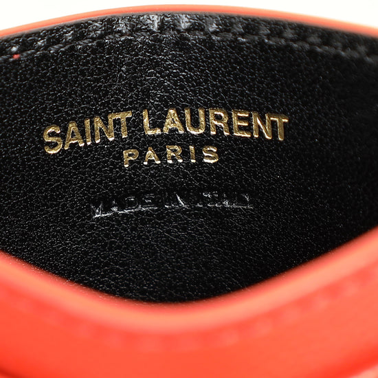 YSL Coral Red Cassandre Matelasse Card Case
