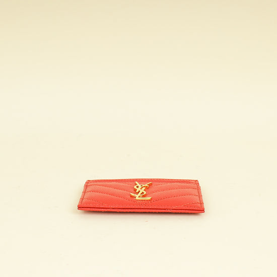 YSL Coral Red Cassandre Matelasse Card Case