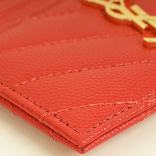 YSL Coral Red Cassandre Matelasse Card Case