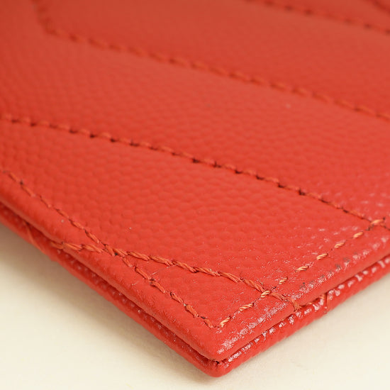 YSL Coral Red Cassandre Matelasse Card Case