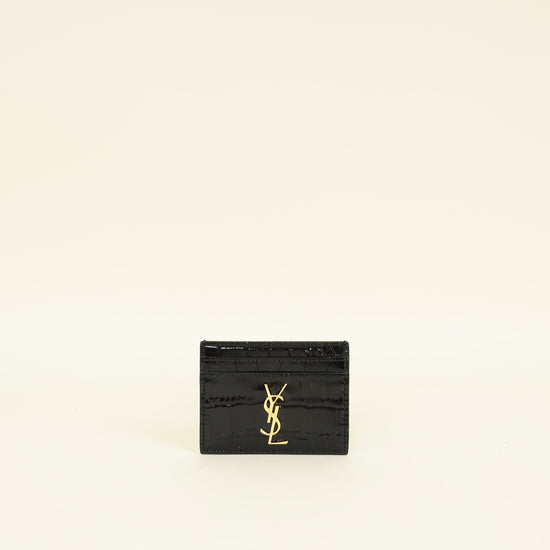 YSL Black Croco Embossed Cassandre Card Holder
