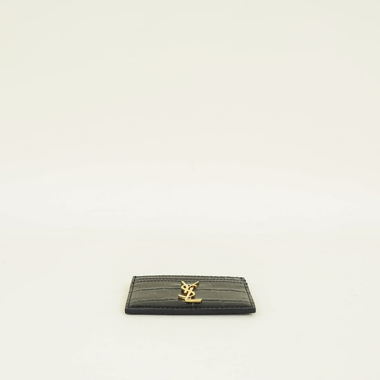 YSL Black Croco Embossed Cassandre Card Holder
