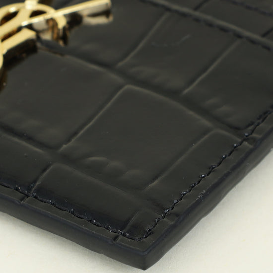 YSL Black Croco Embossed Cassandre Card Holder