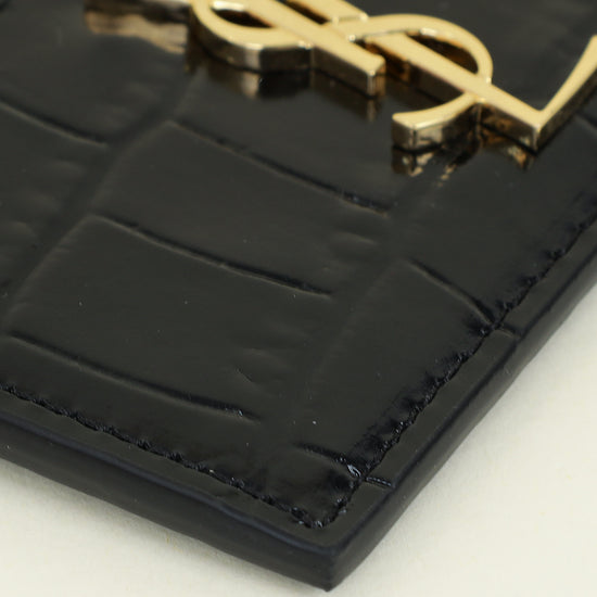 YSL Black Croco Embossed Cassandre Card Holder