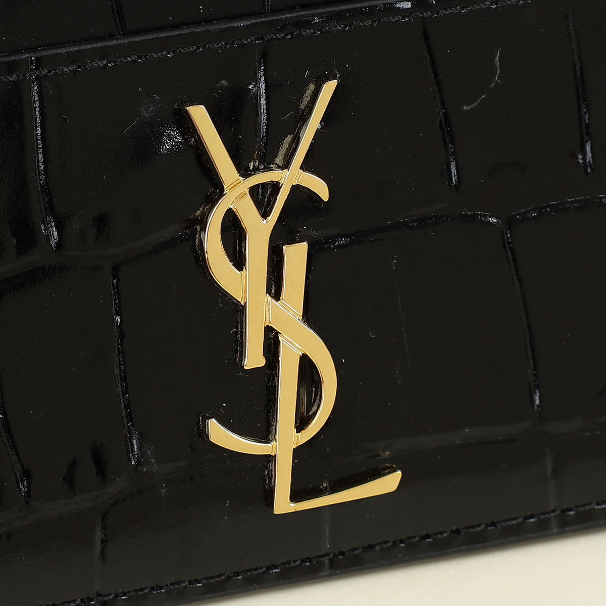 YSL Black Croco Embossed Cassandre Card Holder
