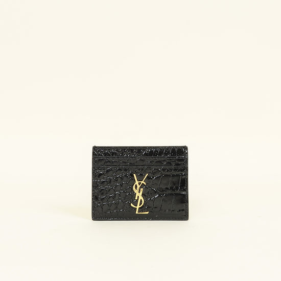 YSL Black Croco Embossed Cassandre Card Holder