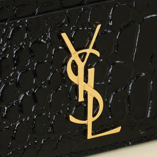 YSL Black Croco Embossed Cassandre Card Holder