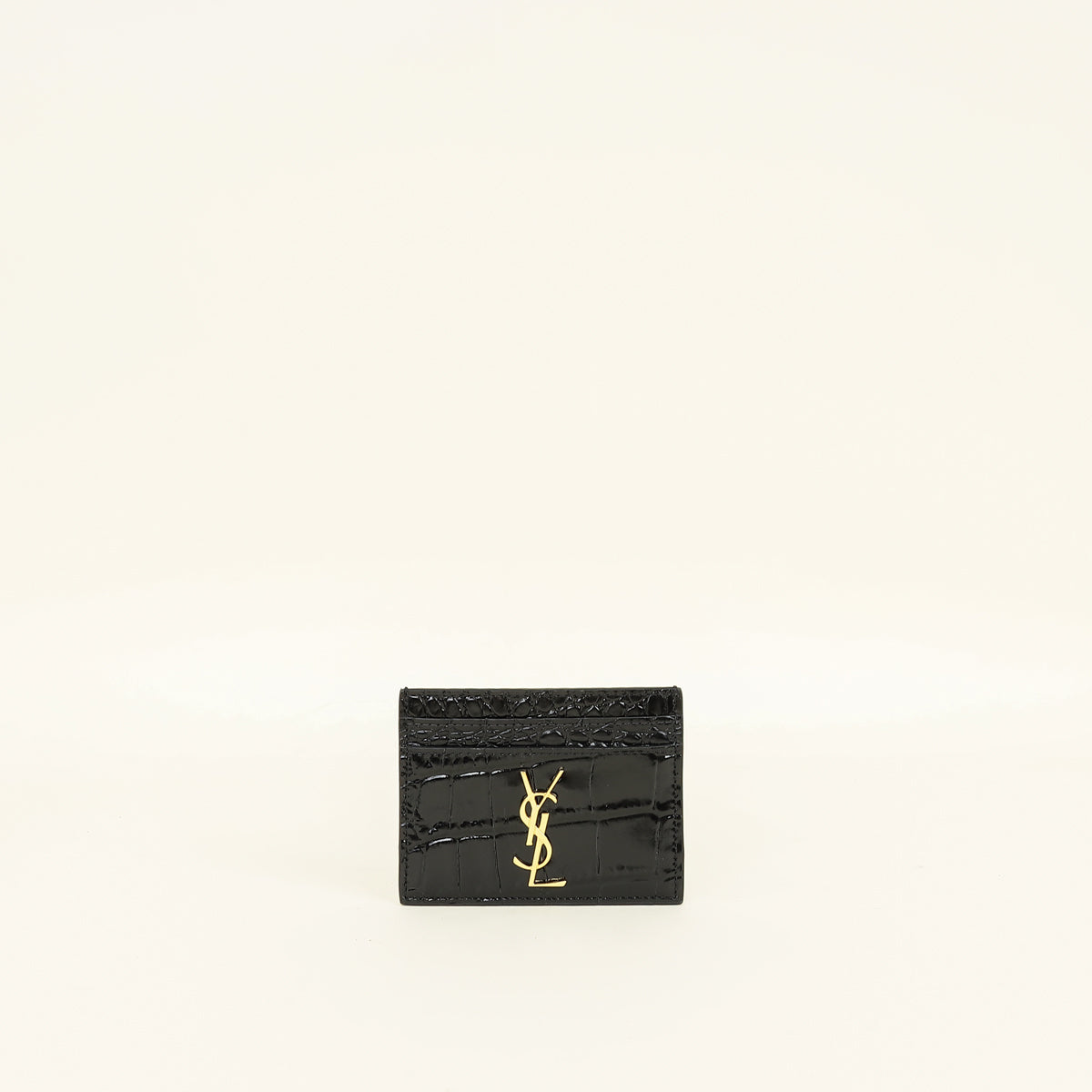 YSL Black Croco Embossed Cassandre Card Holder