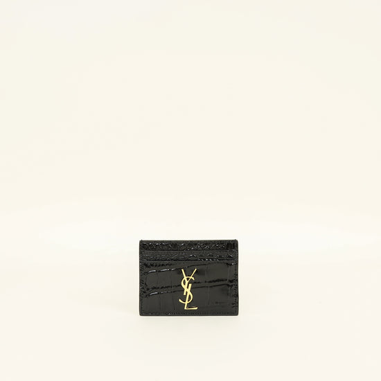 YSL Black Croco Embossed Cassandre Card Holder