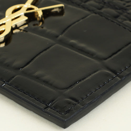 YSL Black Croco Embossed Cassandre Card Holder