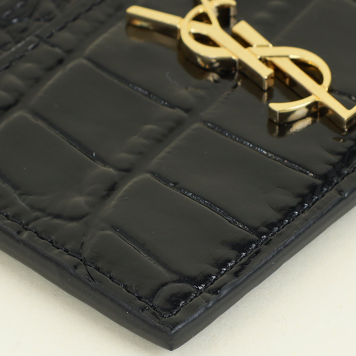 YSL Black Croco Embossed Cassandre Card Holder