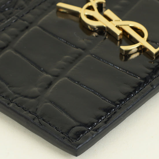 YSL Black Croco Embossed Cassandre Card Holder