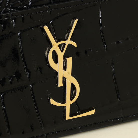 YSL Black Croco Embossed Cassandre Card Holder