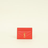 YSL Coral Red Cassandre Matelasse Card Case