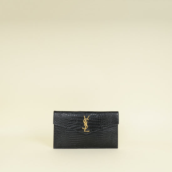 YSL Black Croco Embossed Uptown Clutch