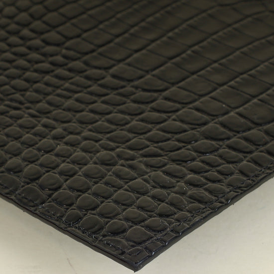 YSL Black Croco Embossed Uptown Clutch