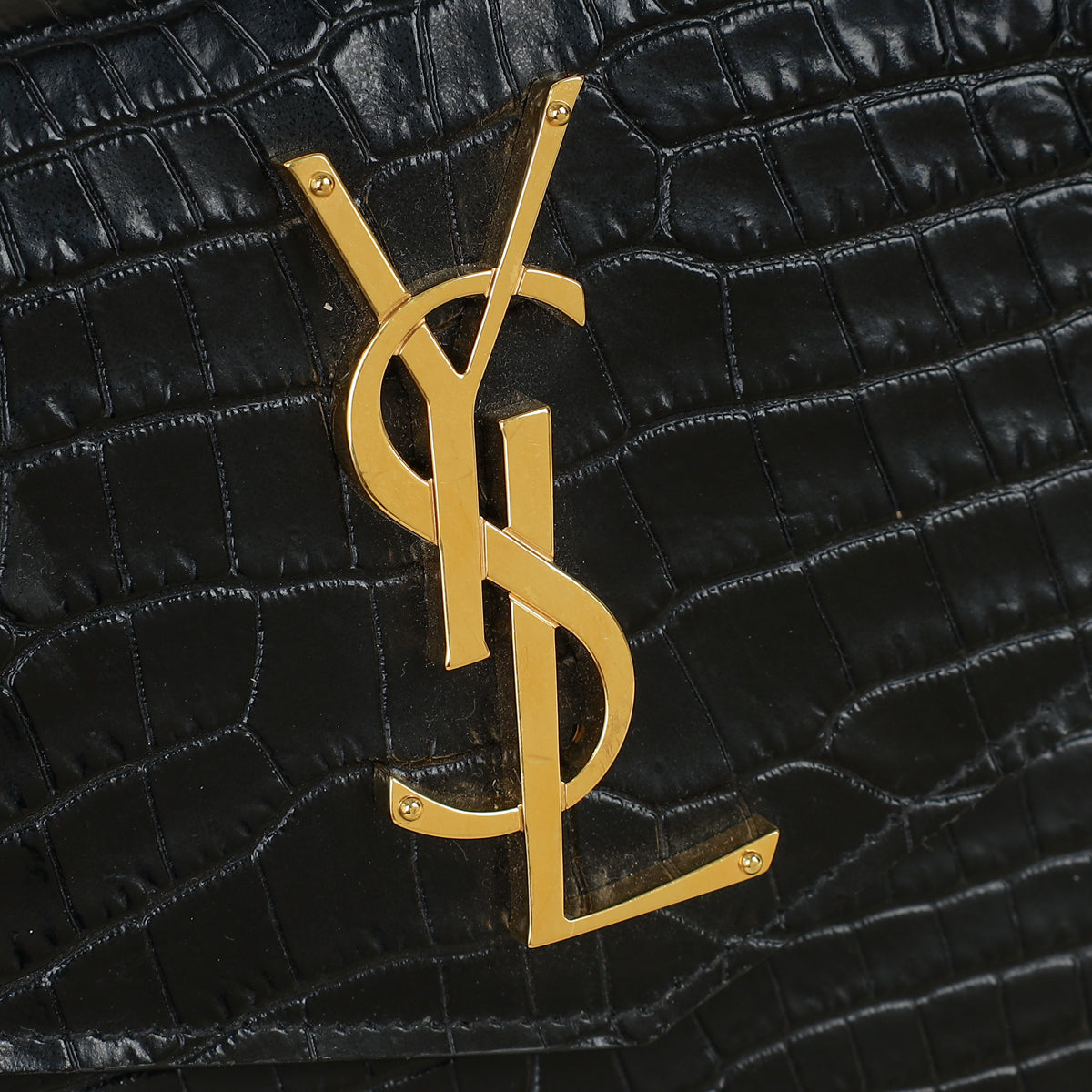 YSL Black Croco Embossed Uptown Clutch