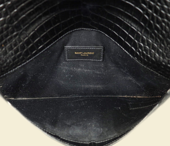YSL Black Croco Embossed Uptown Clutch