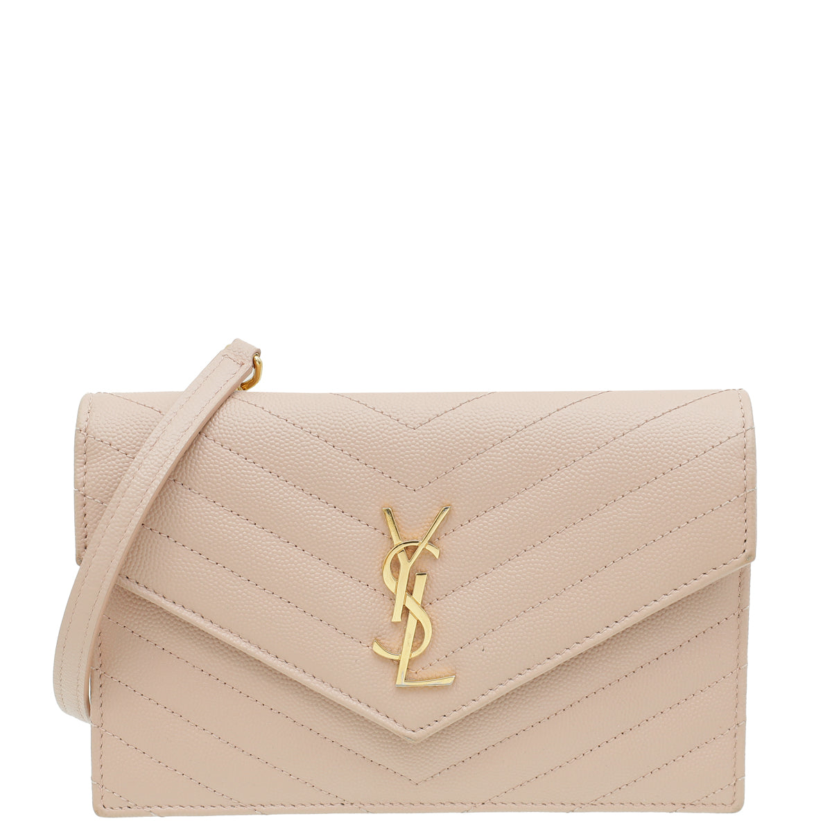 YSL Pale Pink Cassandre Envelope Chain Wallet