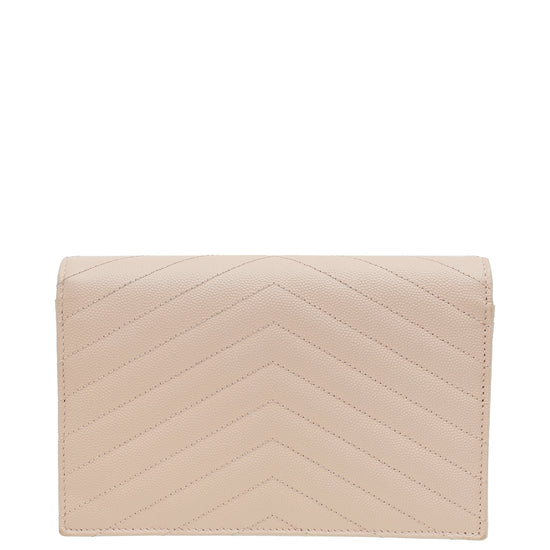 YSL Pale Pink Cassandre Envelope Chain Wallet