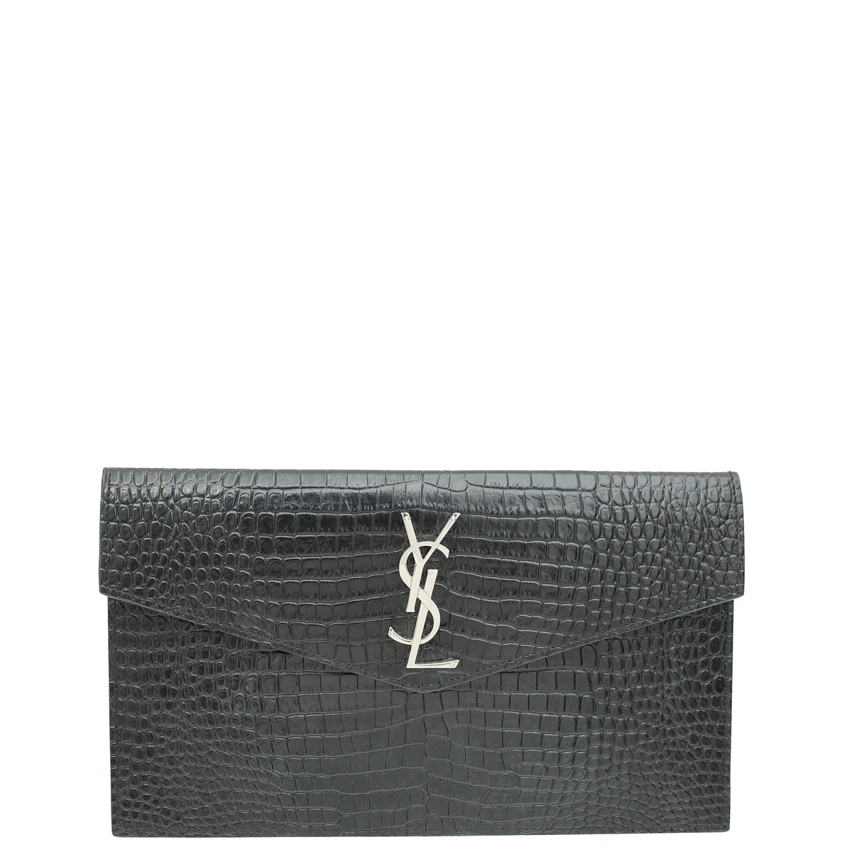 YSL Black Croco Embossed Uptown Pouch-YSL-THE CLOSET