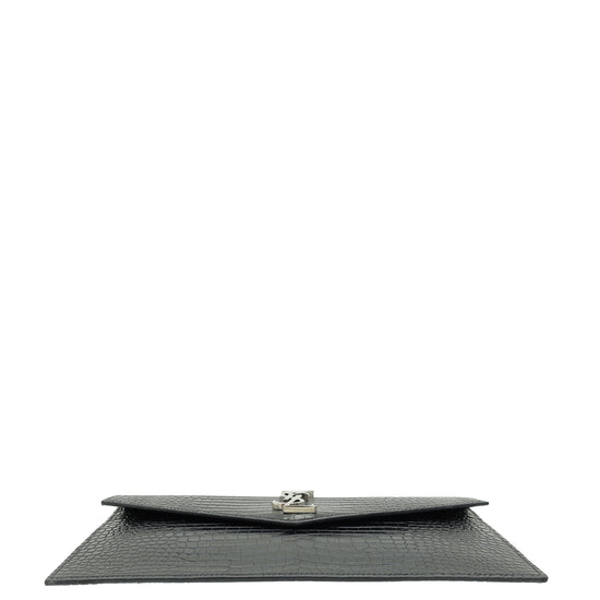 YSL Black Croco Embossed Uptown Pouch-YSL-THE CLOSET