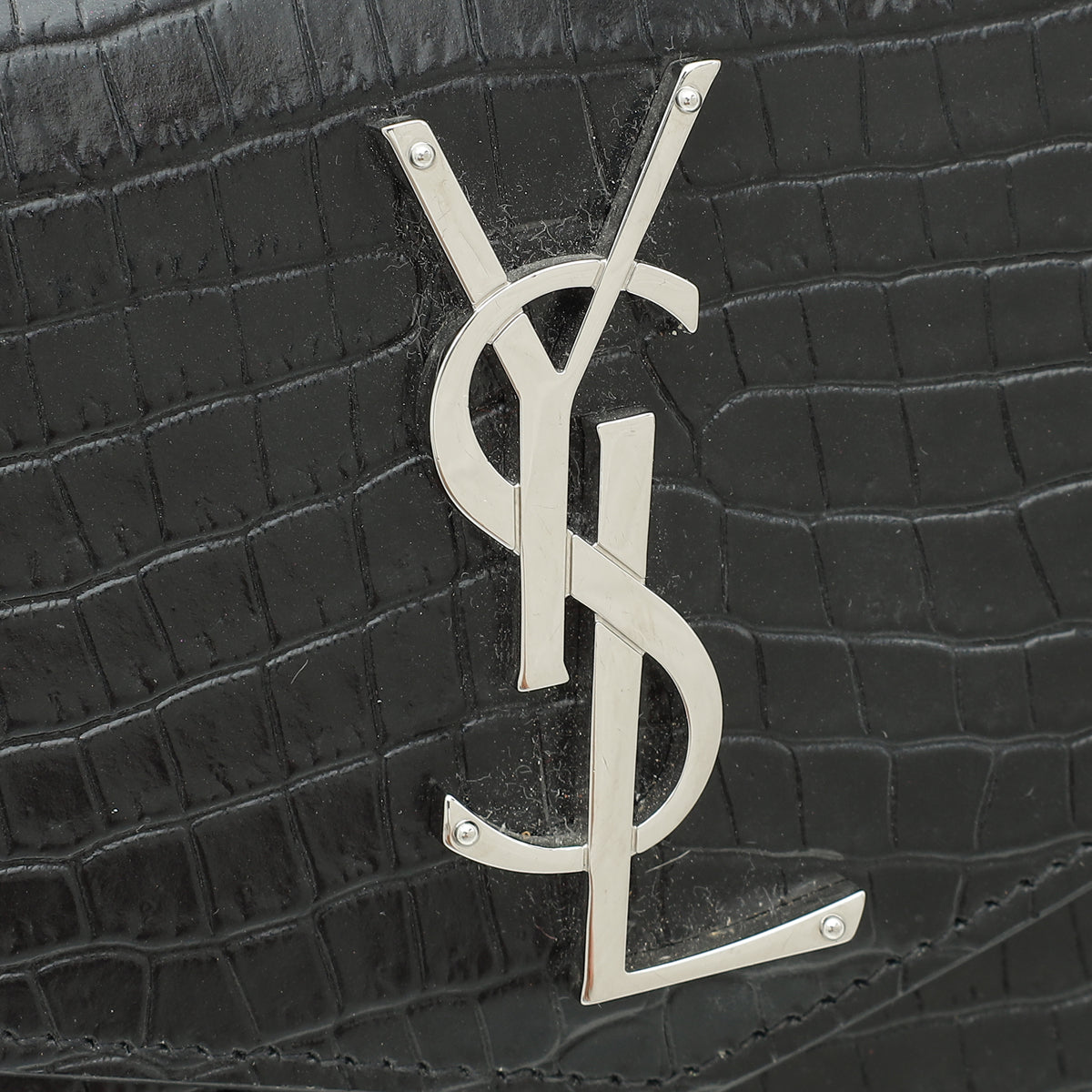 YSL Black Croco Embossed Uptown Pouch-YSL-THE CLOSET