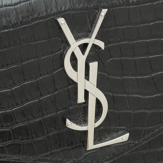 YSL Black Croco Embossed Uptown Pouch-YSL-THE CLOSET