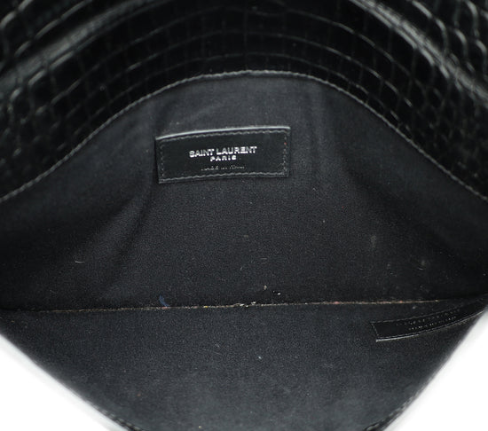 YSL Black Croco Embossed Uptown Pouch-YSL-THE CLOSET