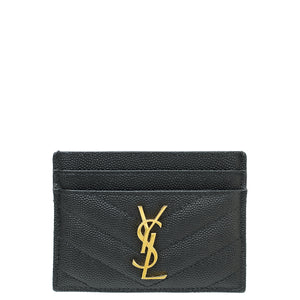 YSL Black Chevron Monogram Cassandre Card Case