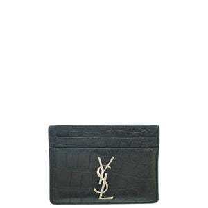 حافظة بطاقات كاساندر منقوشة باللون الأسود من YSL